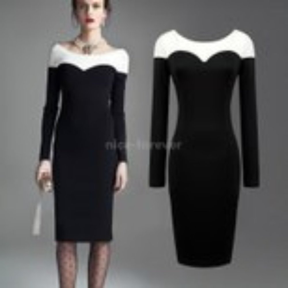 HOST PICK!!  !Long Sleeve Black White Colorblock Jersey Pencil Dress Fits Large